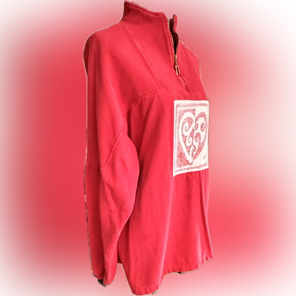 COLDWATER CREEK Red Quarter-Zip firm cotton Sweatshirt Heart Design Good S/M - Picture 5 of 8